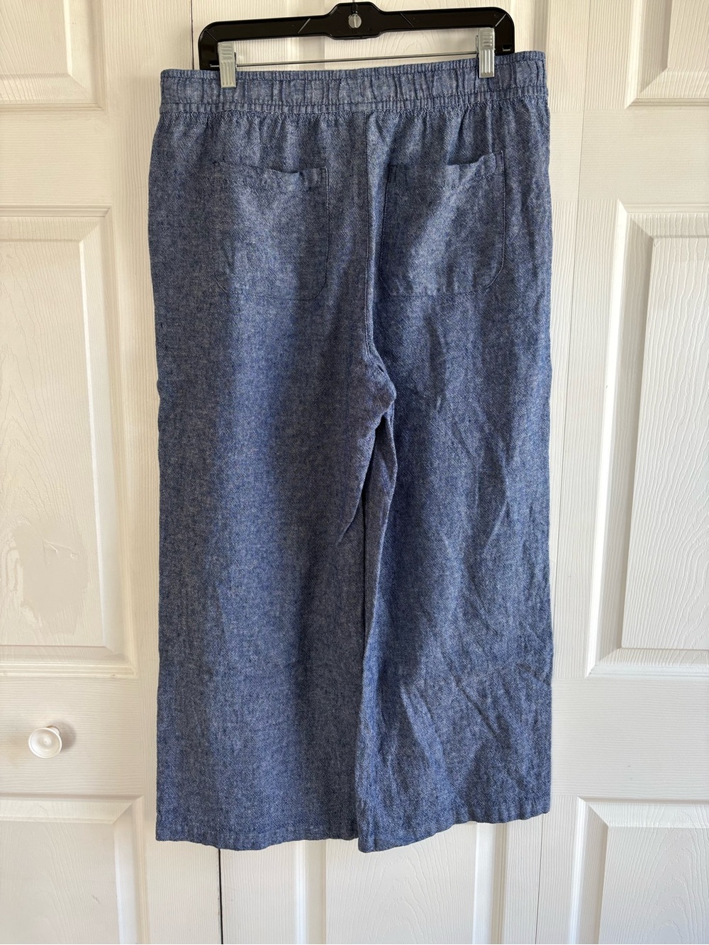 Old Navy Chambray Blue Linen Wide Leg Pants Travel Coastal Resort Cruise Vacay L - Picture 4 of 10